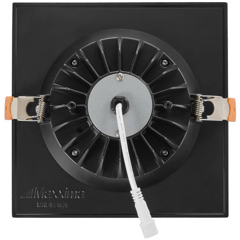 Maxxima 6” Ultra-Thin Recessed Anti-Glare LED Downlight Canless IC Rated 1200 Lumens 5 Color Temperature Select 2700K/3000K/3500K/4000K/5000K Dimmable Square Black Trim 90 CRI 5CCT Slim J-Box Included