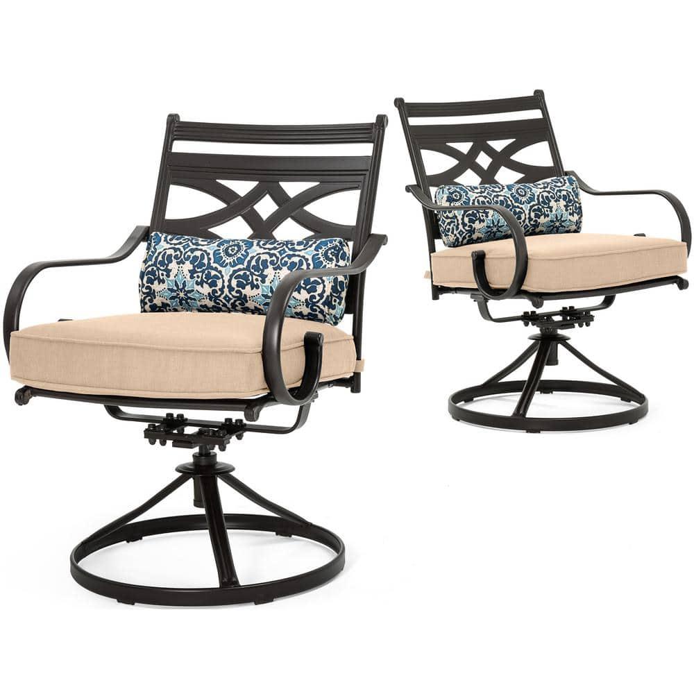 Hanover Montclair 7-Piece Steel Dining Set with 6 Swivel Rockers and Dining Table, Seats 6