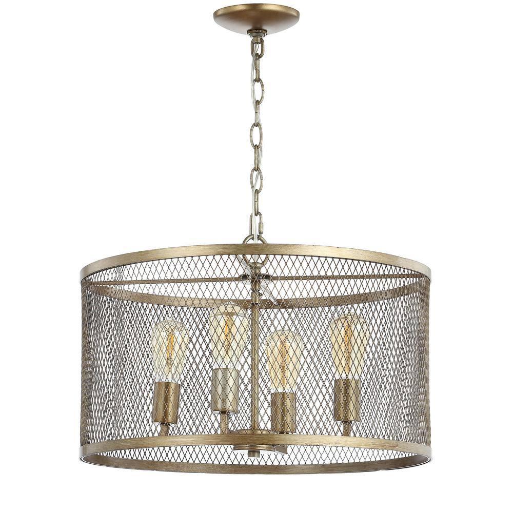 Pen 4-Light 20" Iron Adjustable Industrial Mesh LED Pendant, Gold