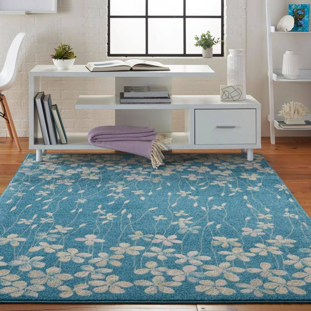 Nourison Tranquil 5'3" X 7'3" (5' x 7') Turquoise Area Rug Bohemian Botanical Vine and Bloom by Nourison