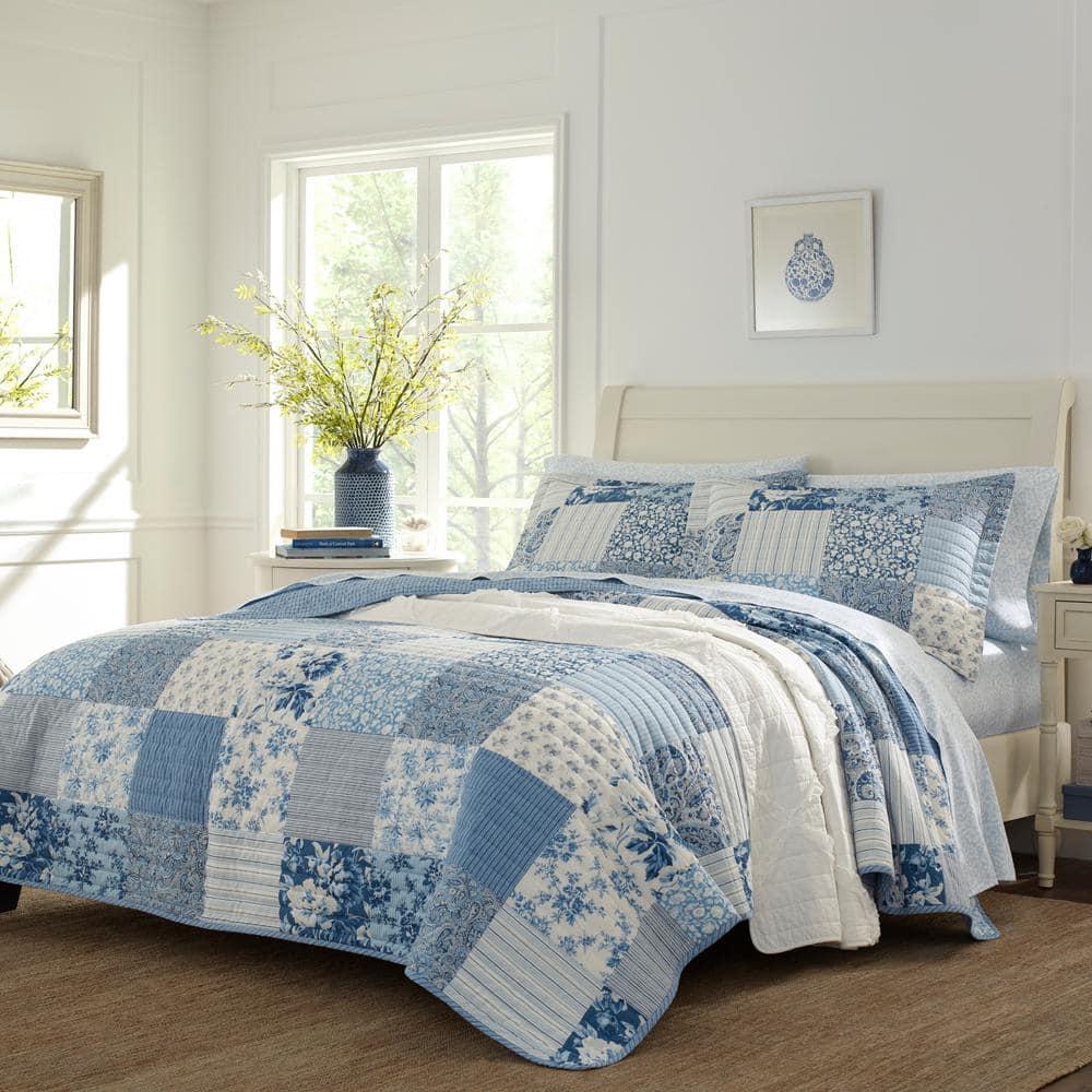 Laura Ashley Laura Ashley Paisley Patchwork Cotton Reversible Blue Quilt Set