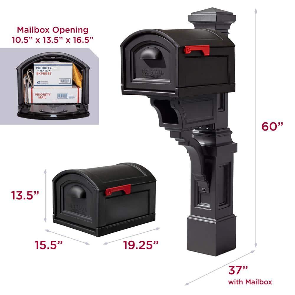 Atherton Resin Overpost Extra Large Black Onyx Mailbox and Black Onyx Mail Post Combo