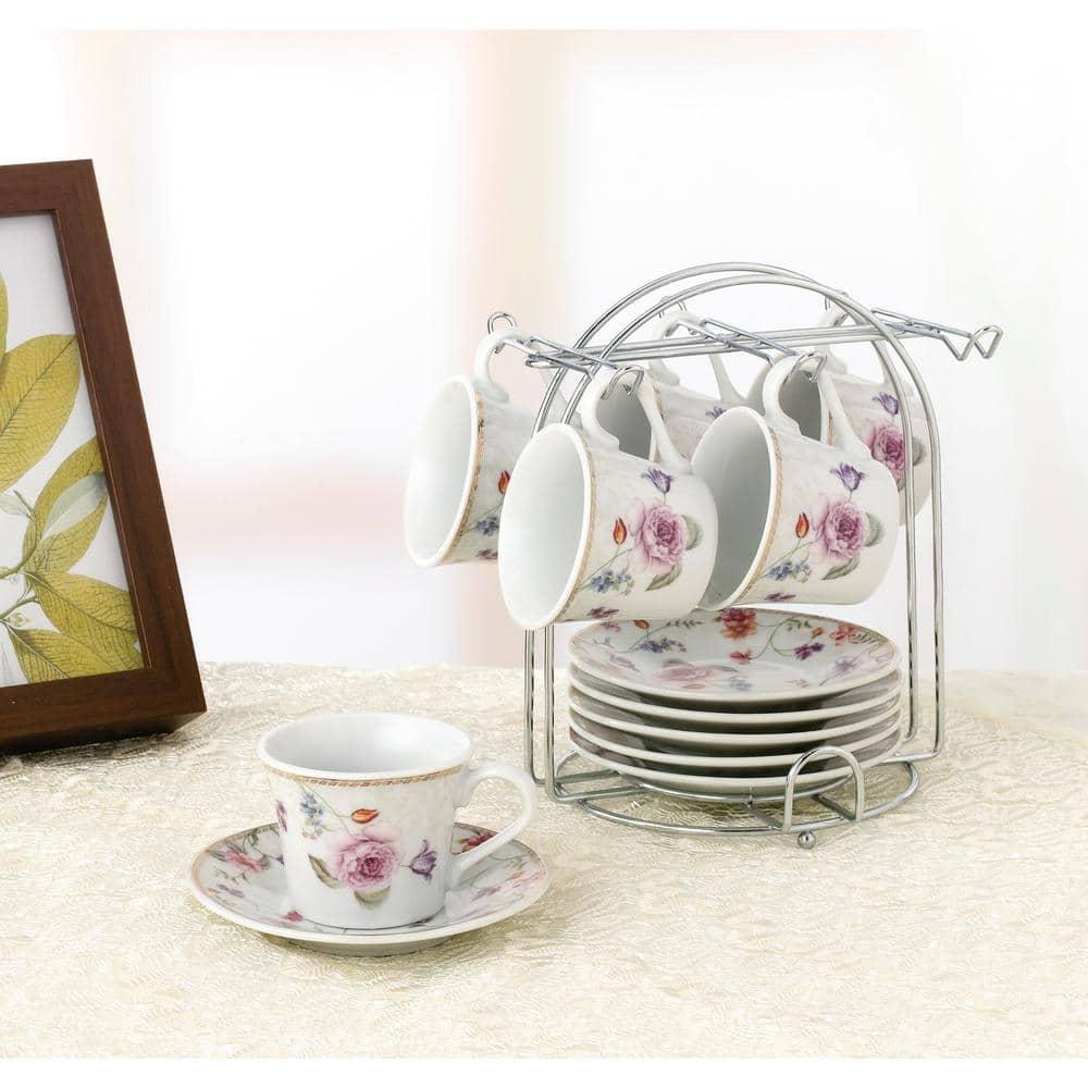 Lorren Home Trends 80-2020 Cups and Saucers, One Size, Purple