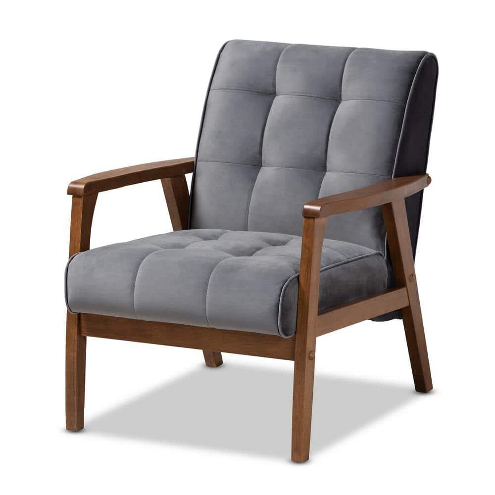 Asta Velvet Upholstered Wood Armchair: Baxton Studio, Mid-Century Modern Design, Comfort Seating