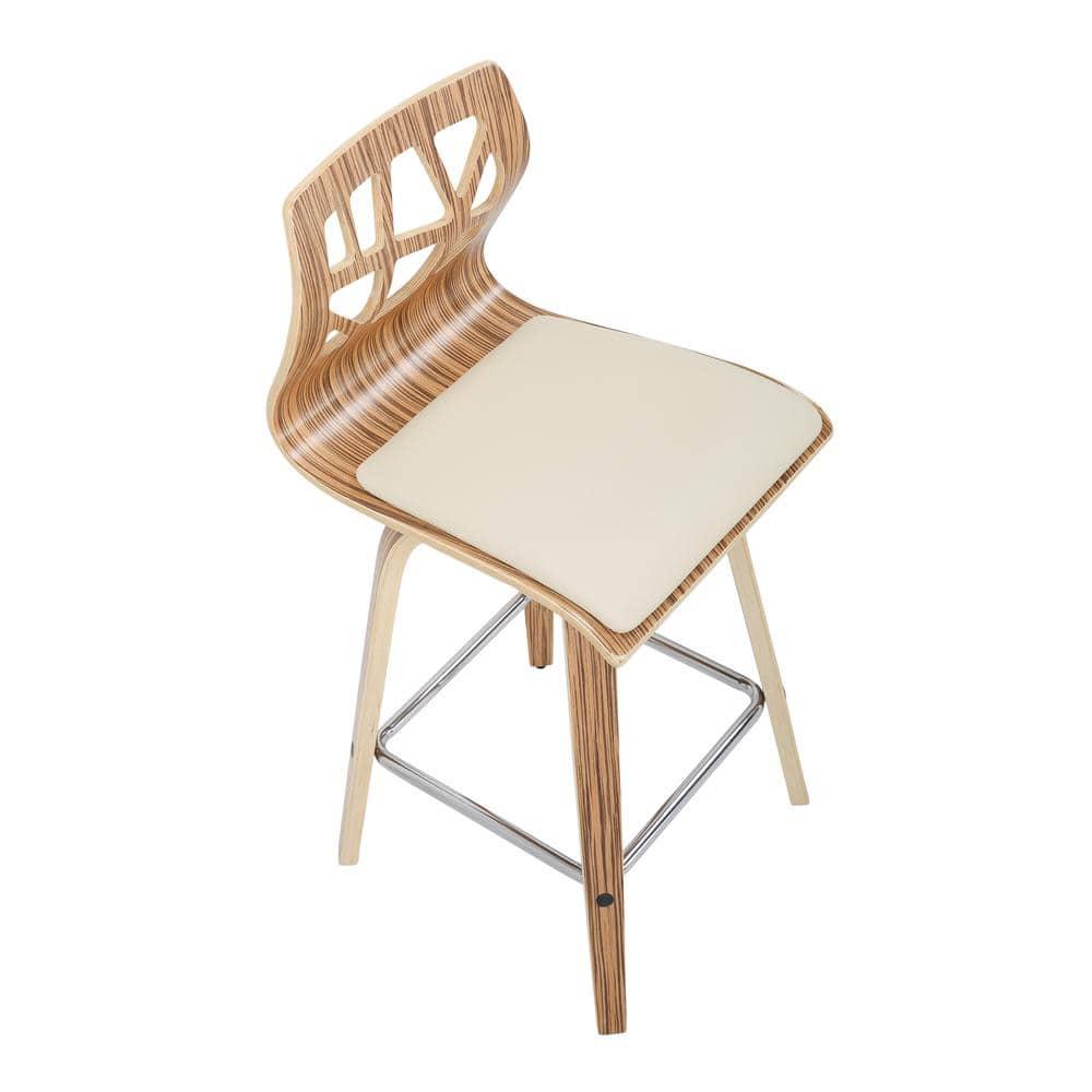 Set of 2 Folia Upholstered Counter Height Barstools Cream/Zebra - Lumisource: Wood Frame, Padded Seat, 26" Height