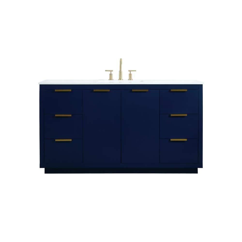 Elegant Decor Blake 60" Aluminum Alloy MDF Single Bathroom Vanity in Blue