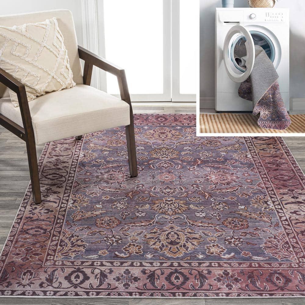 5' x 8' Victoria Ornate Persian All-Over Washable Area Rug, Brown/Gray - JONATHAN Y