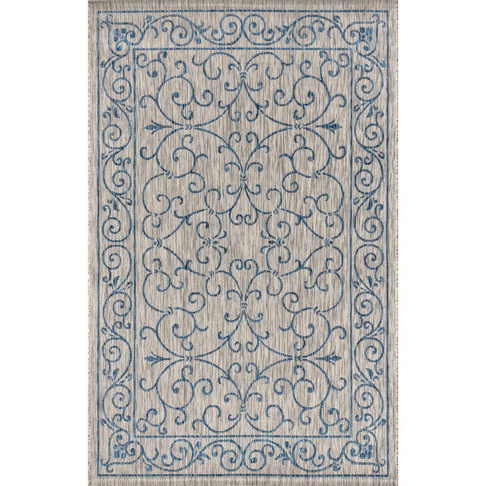 9' X 12' Charleston Vintage Filigree Textured Weave Indoor/Outdoor Area Rug, Gray/Navy - JONATHAN Y