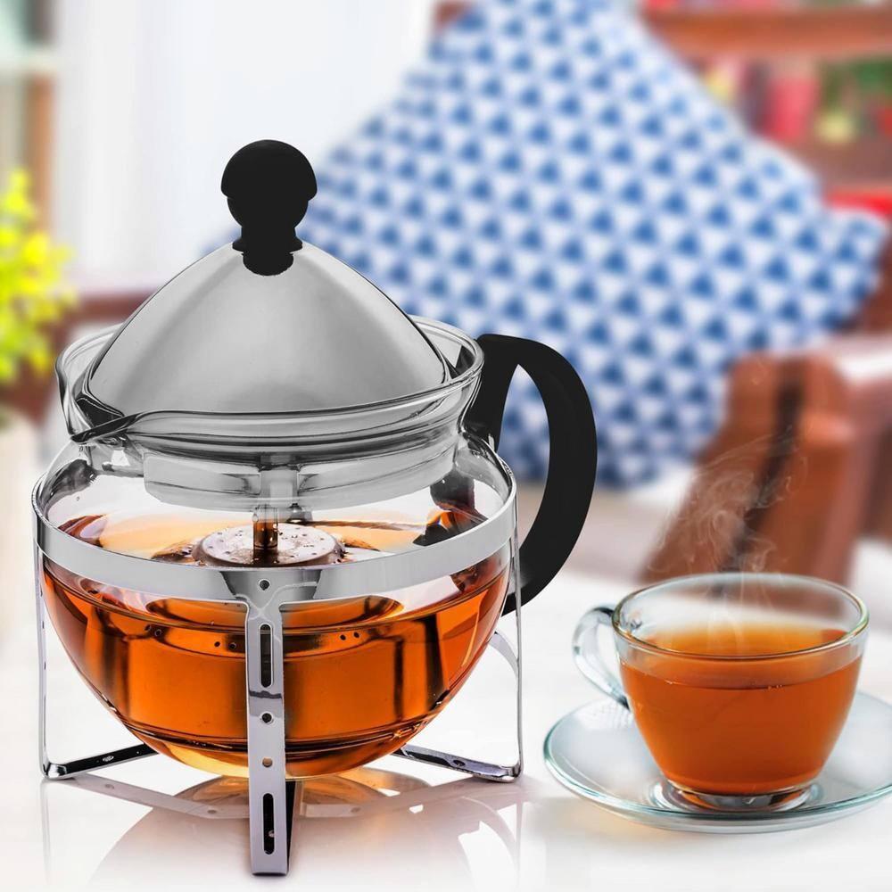 OVENTE Glass Teapot with Removable Stainless-Steel Infuser, Freezer Safe, 17oz. BPA-Free Durable Glass Teapot FGH17T