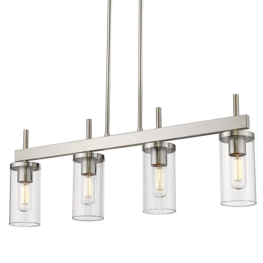 Golden Lighting Winslett 4-Light Linear Pendant in Pewter with Ribbed Clear Glass