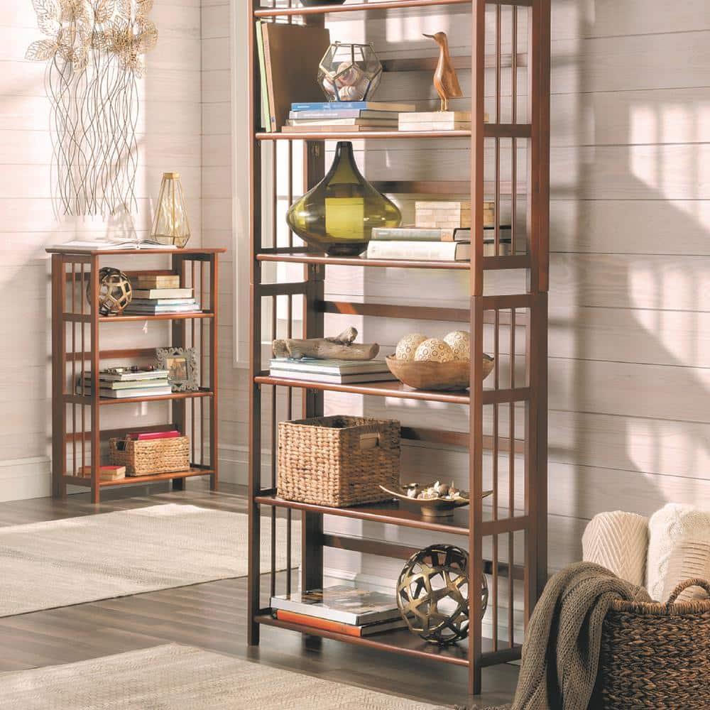 3 Shelf Folding Stackable Bookcase, 27.5" Wide, Espresso