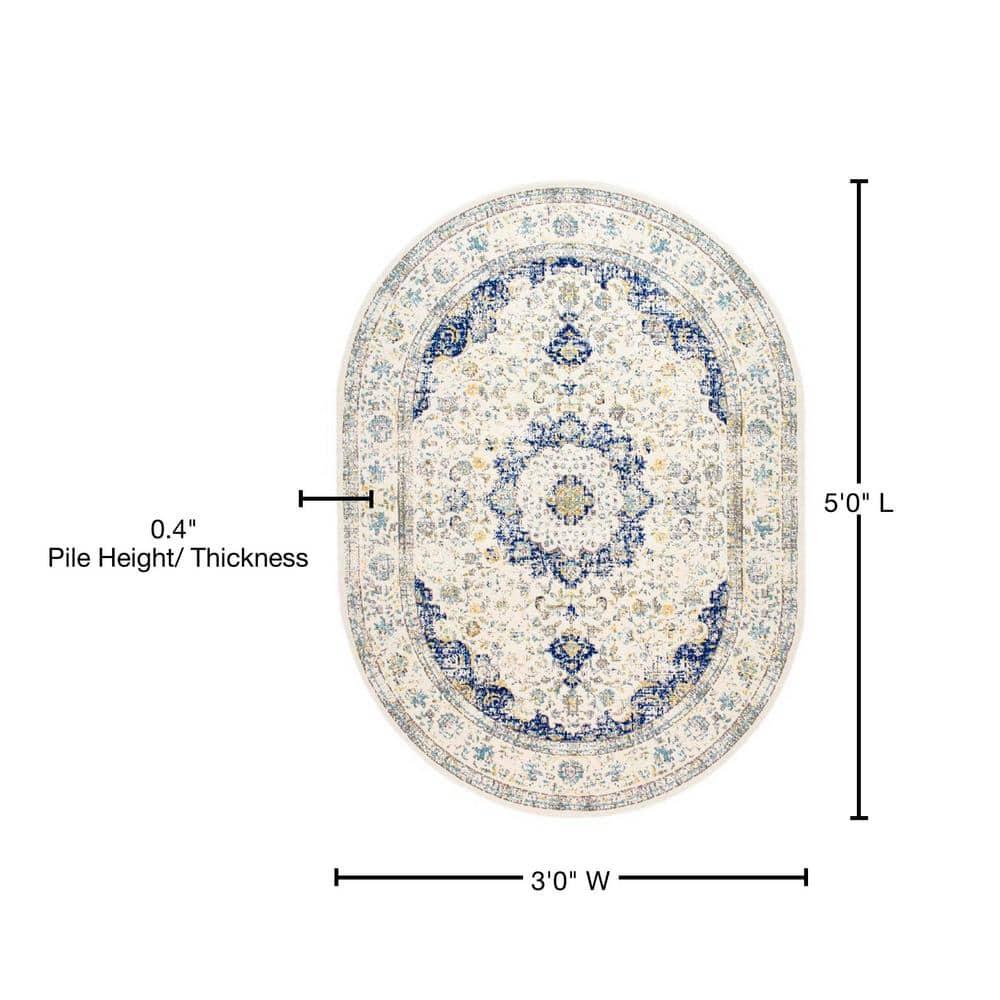 3'x5' Verona Vintage Persian Style Oval Area Rug Blue - nuLOOM: Medallion Pattern, Low Pile, Indoor Use