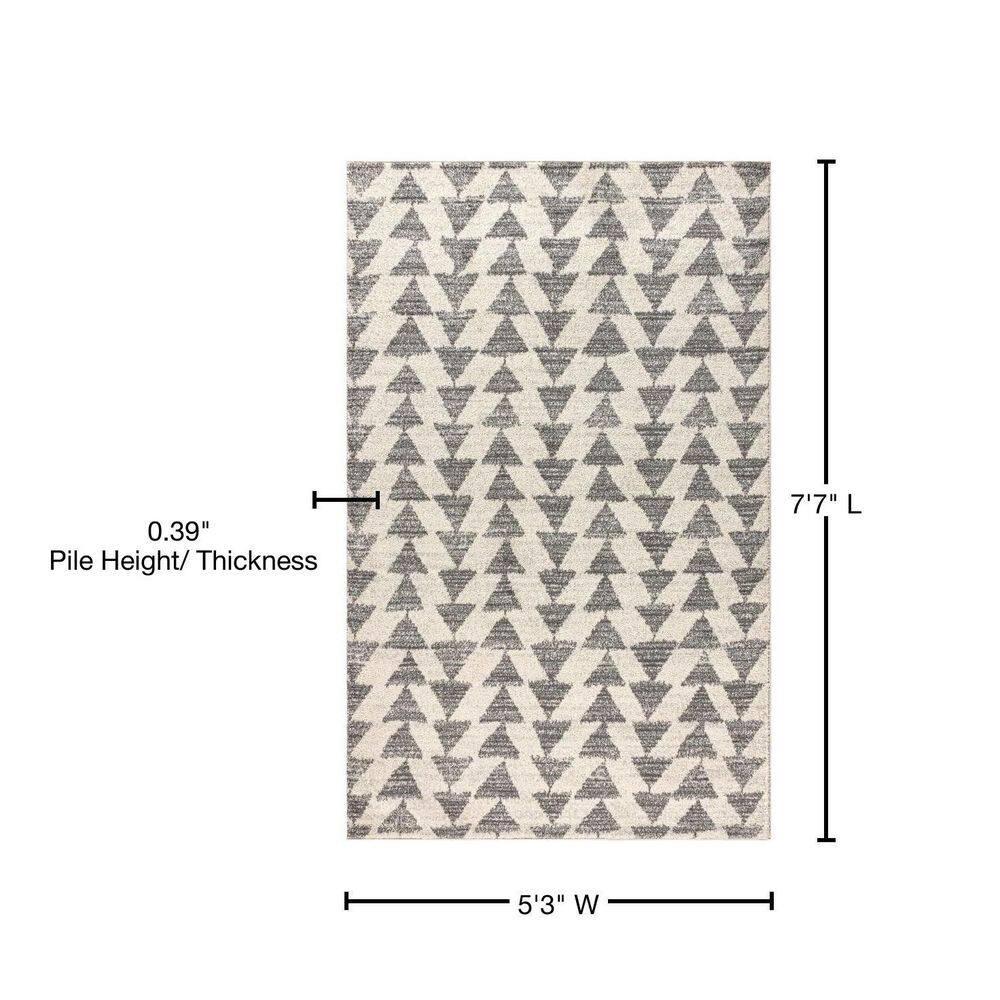 5'x8' Aisha Moroccan Triangle Geometric  Area Rug, Cream/Gray - JONATHAN Y