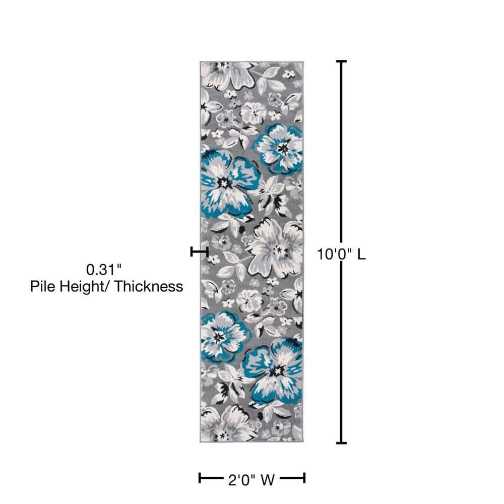 World Rug Gallery Modern Floral Design Blue 2' x 10' Runner Rug