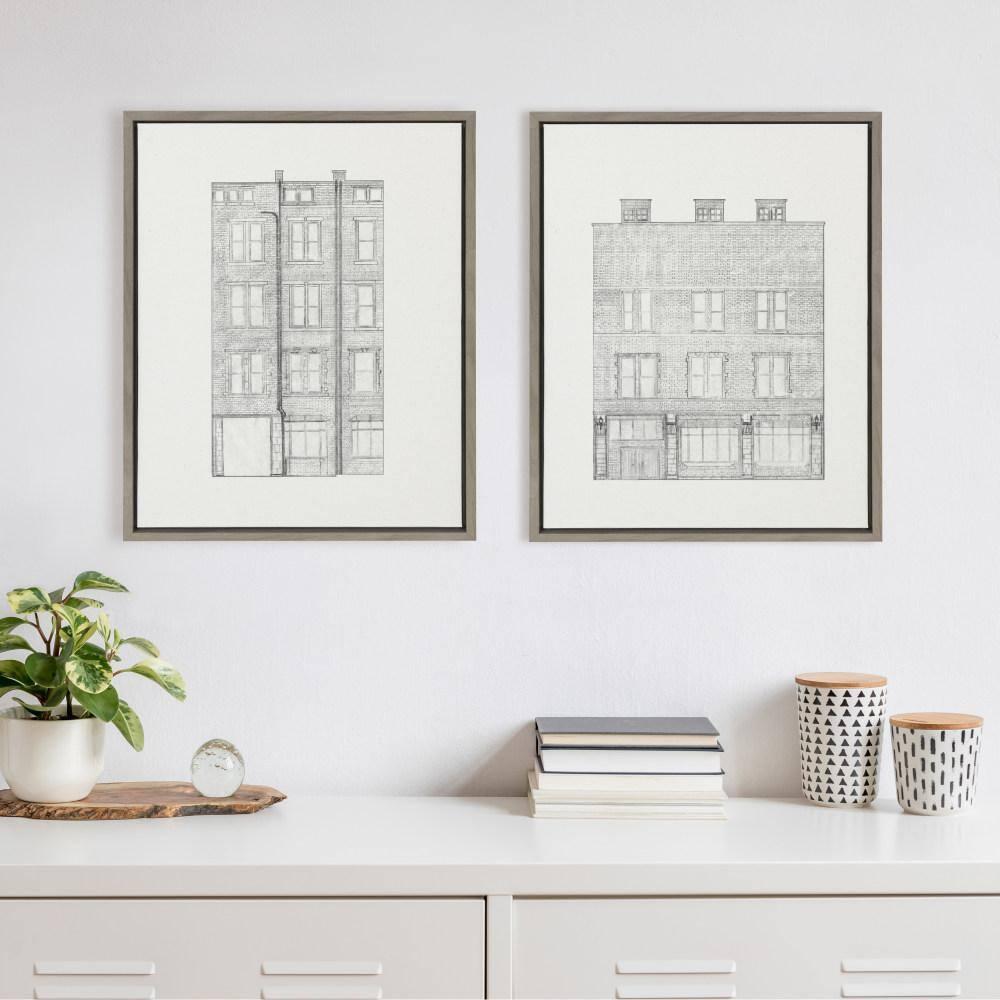 (Set of 2) 18" x 24" Sylvie Brick Building Fade 1 and 4 Canvas by Vio: Urban Wall Decor - Kate & Laurel