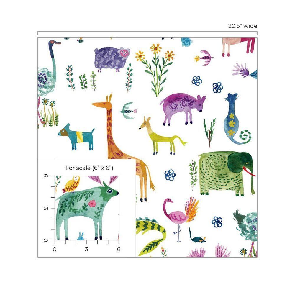 Harry & Grace Off-White Animals Peel and Stick Wallpaper - 20.5 in. W x 18 ft. L Roll