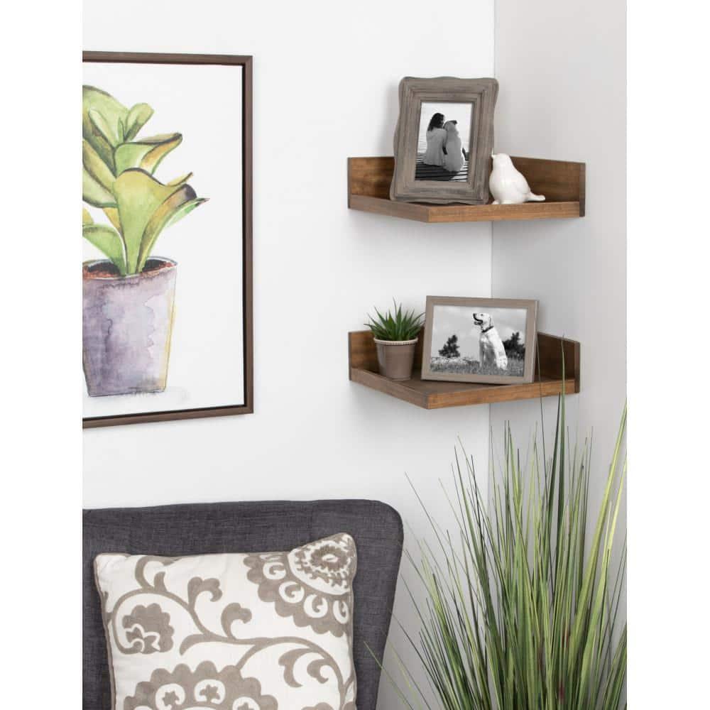 4.5" x 2.2" 2pk Levie Floating Corner Wooden Wall Shelf Set Brown - Kate & Laurel All Things Decor