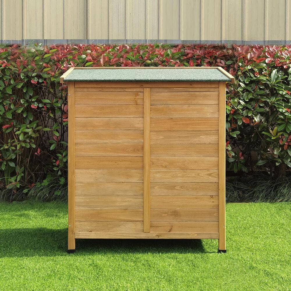 Hanover Outdoor 2 ft. 8in. x 3 ft. 2in. Wooden Storage Shed for Tools, Equipment, Garden Supplies, with Shelf, Waterproof Roof - HANWS0106-NAT