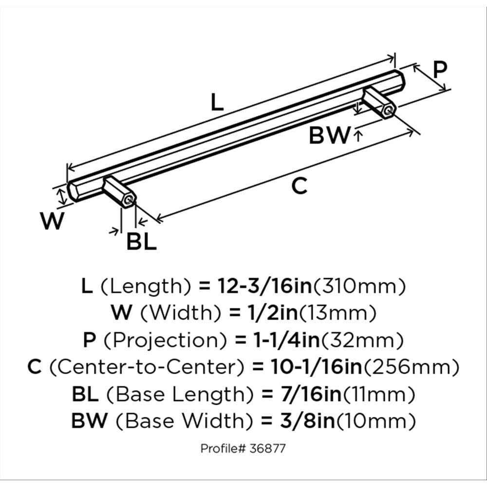 Amerock Caliber 10-1/16 inch (256mm) Center-to-Center Satin Nickel Cabinet Pull