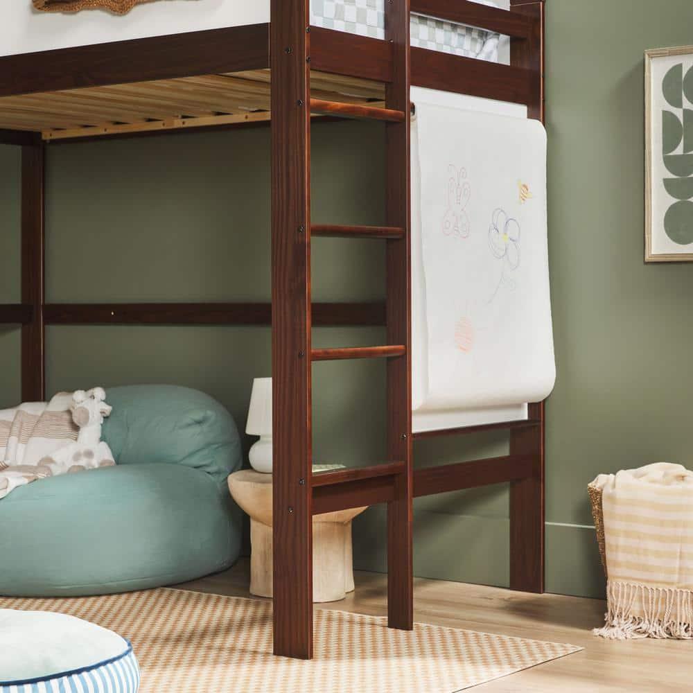 Walker Edison Contemporary Twin Loft Wooden Bed with Ladder, Walnut