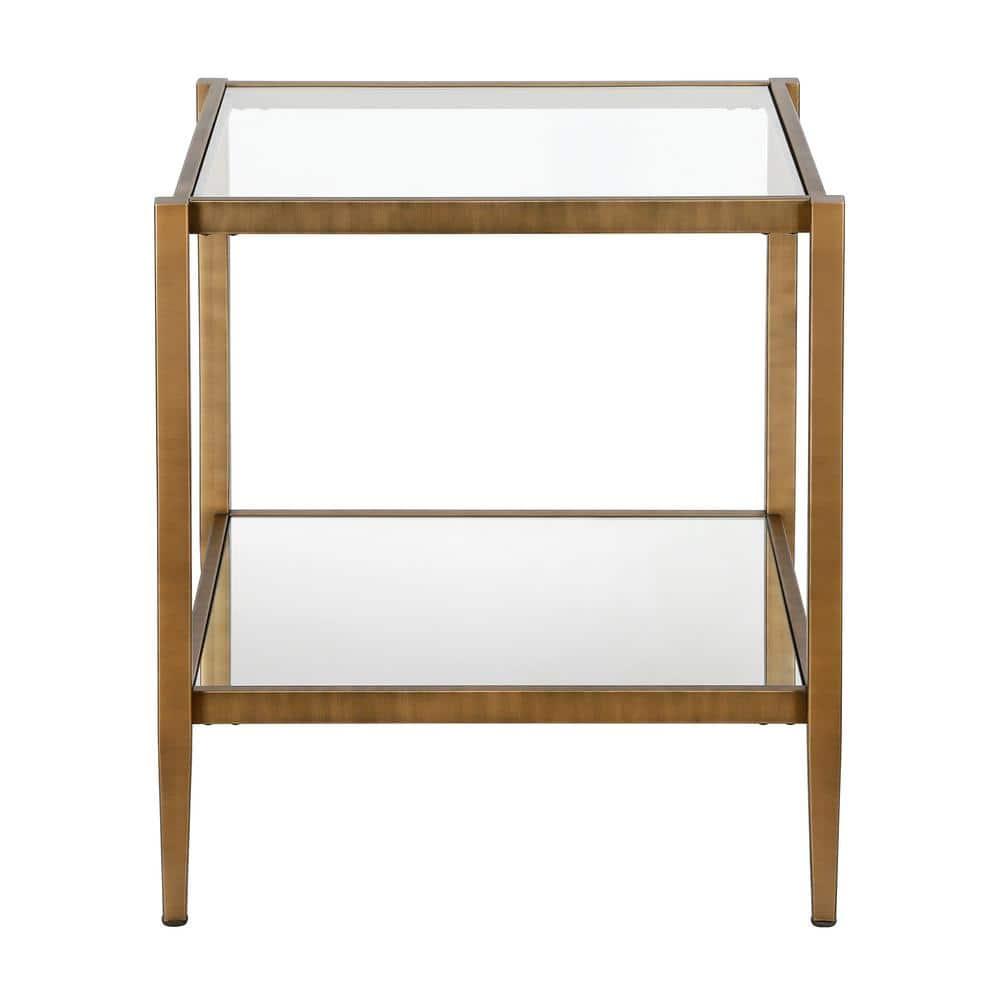 Evelyn&Zoe 20" Brass Metal/Glass Side Table