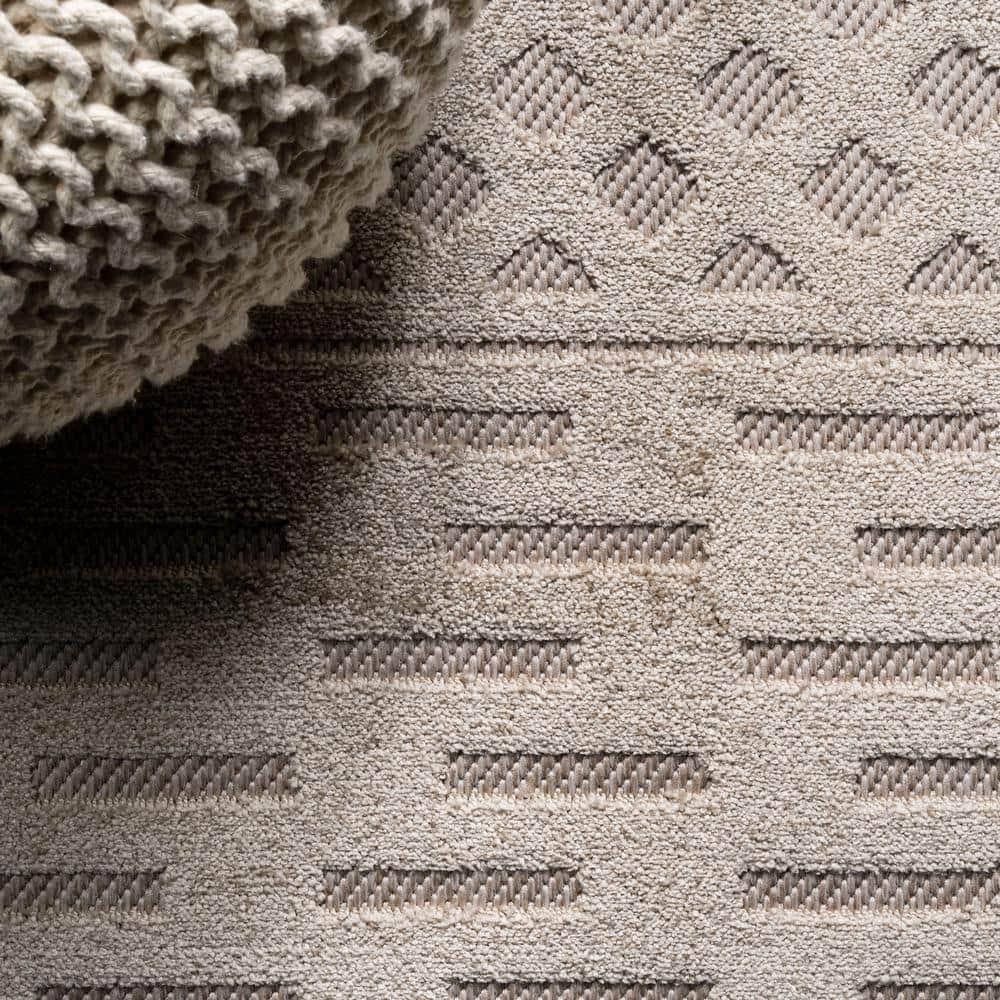 5'x8' Xlendi High-Low Pile Moroccan Geometric Indoor/Outdoor Area Rug, Beige - JONATHAN Y
