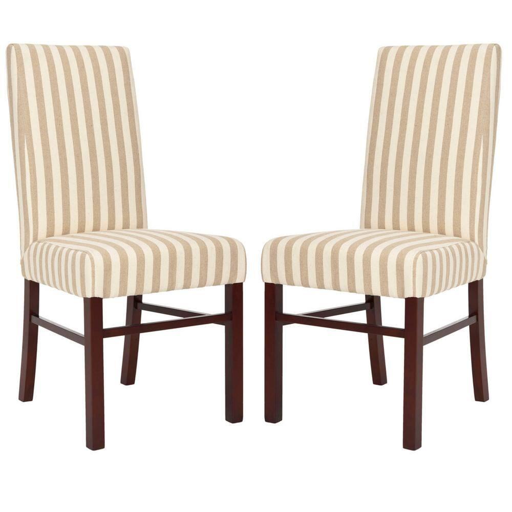 Classic 20''H Striped Side Chair (Set Of 2) - Tan/Cream - Safavieh