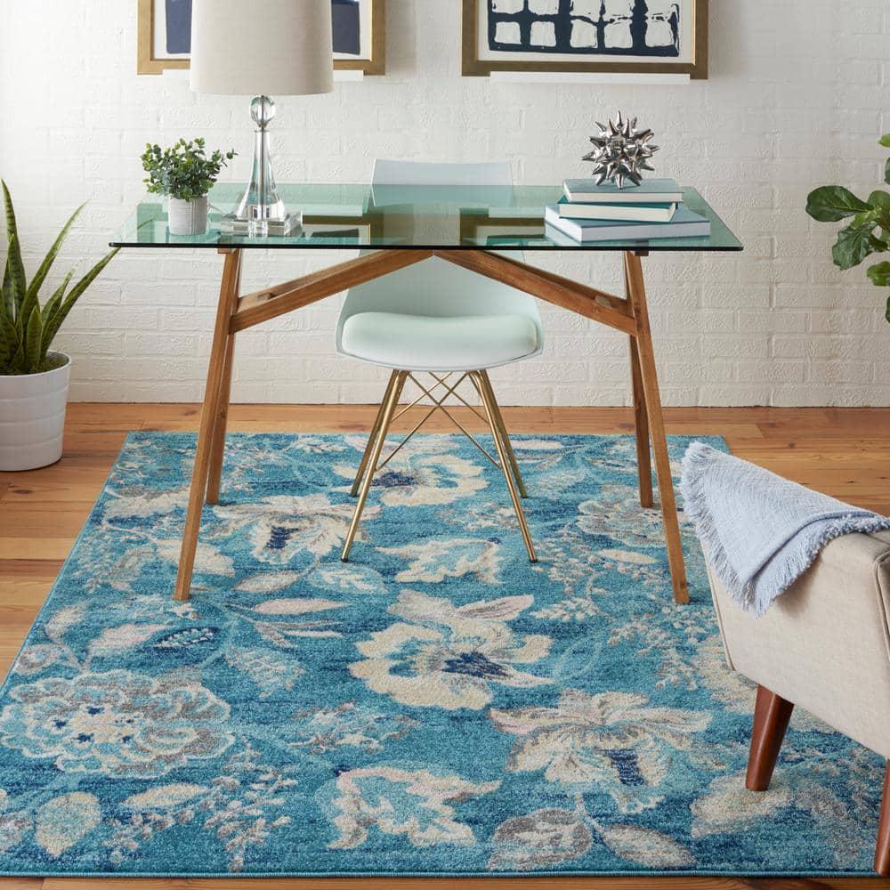 Nourison Tranquil 5'3" X 7'3" (5' x 7') Turquoise Area Rug French Country Eclectic Floral by Nourison