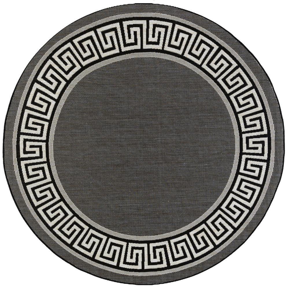 Tayse Eco Area Rug ECO1000 Transitional Black Banded Rows 5' 3" x 5' 3" Round