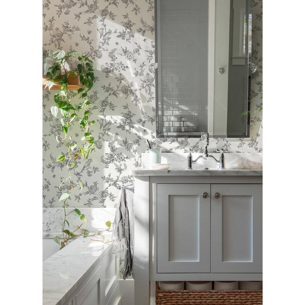 Chesapeake Nightingale Charcoal Floral Trail Wallpaper