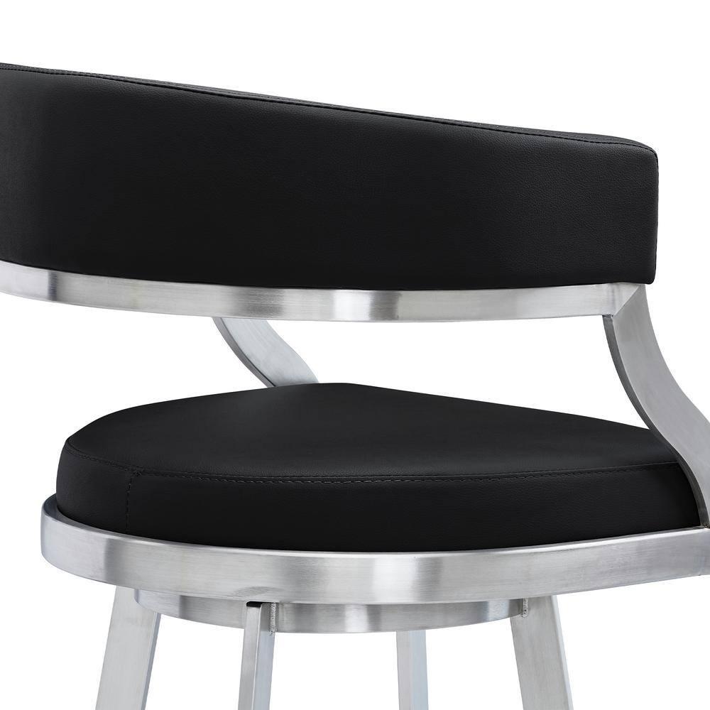 Dione 30" Seat Height Swivel Black Faux Leather and Brushed Stainless Steel Bar Stool for Kitchen Island Counter