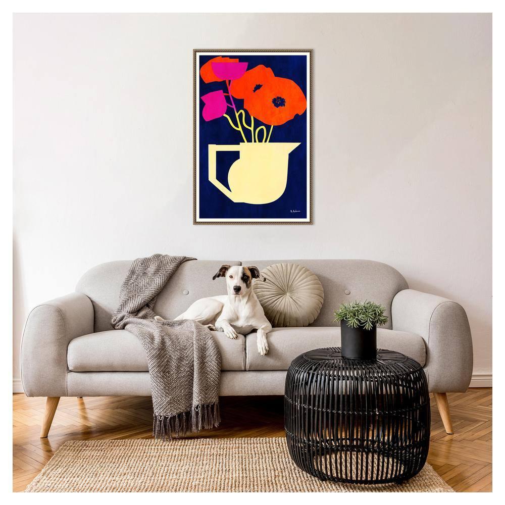 23"x33" Bright and Sunny Poppies by Bo Anderson Framed Canvas Wall Art Print Bronze - Amanti Art: Modern Lithograph, Polystyrene Frame