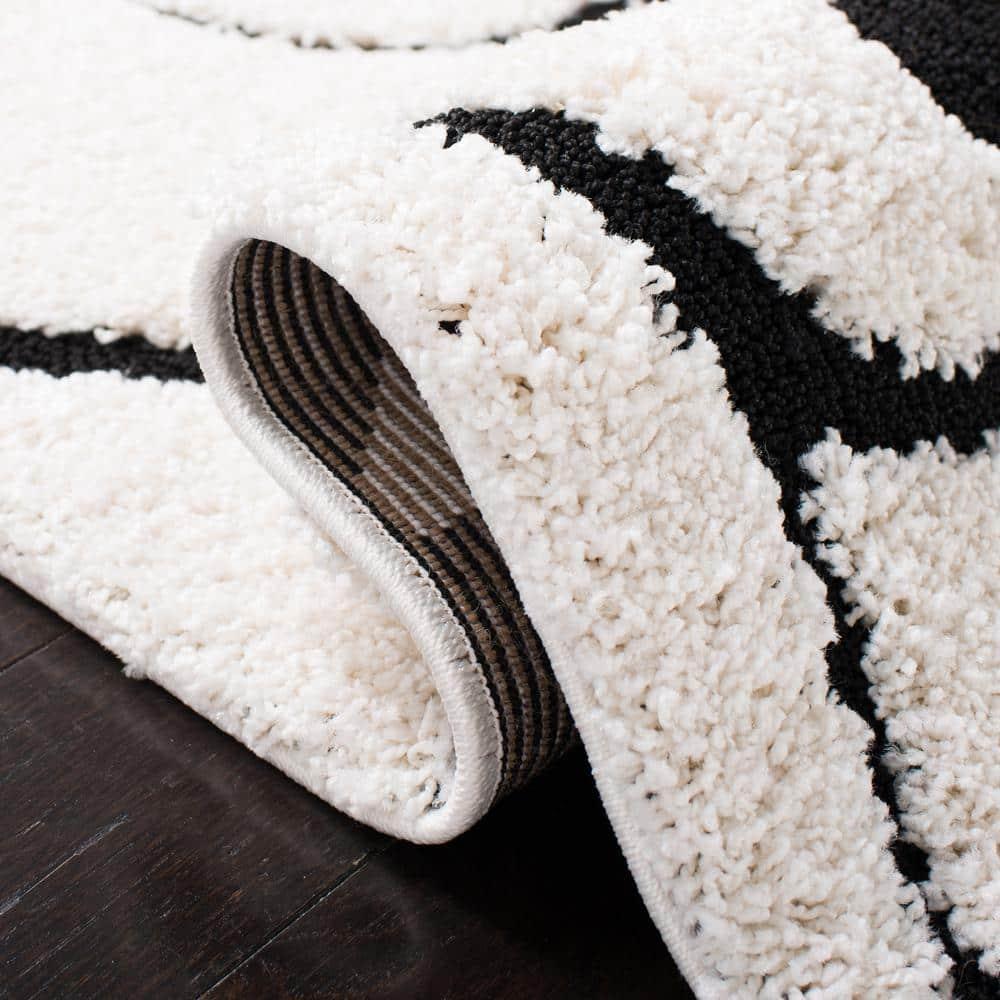 Florida Shag SG455 Power Loomed Area Rug - Ivory/Black - 5'x5' - Safavieh.