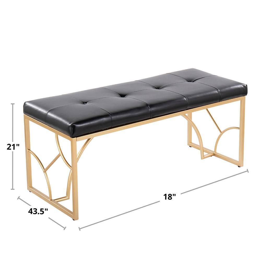 Constellation Black Faux Leather and Gold Metal Bench