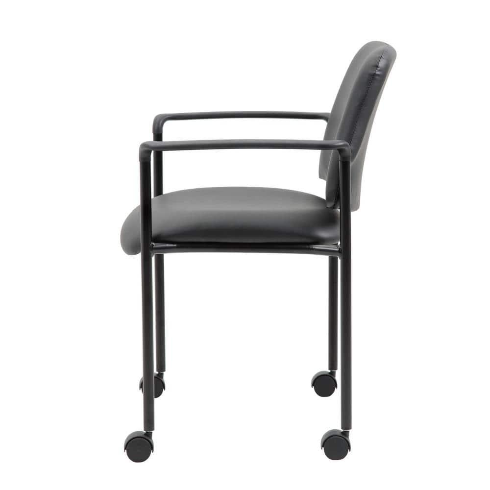 Boss Office Products Stacking Chair with Casters Black: Upholstered Desk Chair, Metal Frame, Fixed Arms