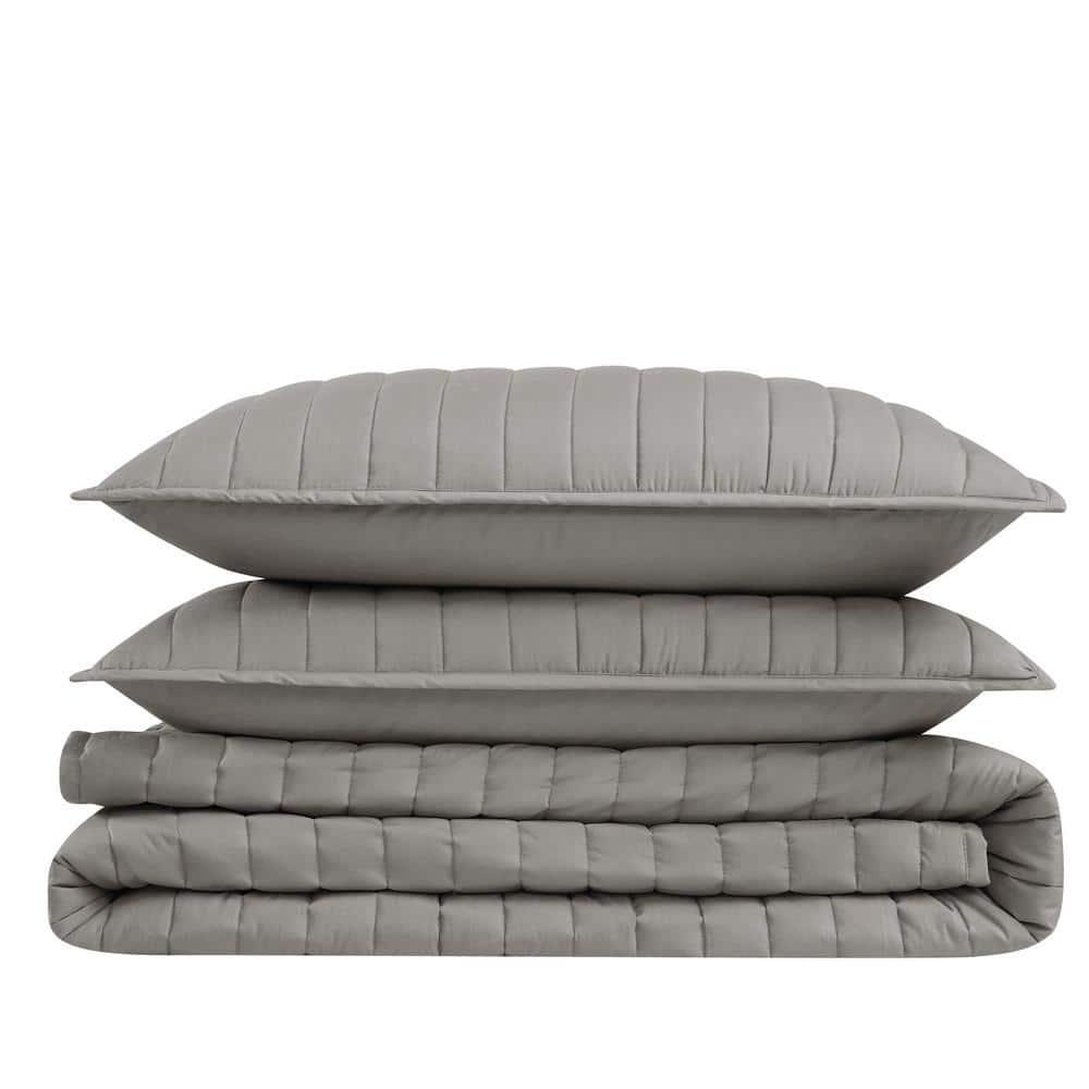 Brooklyn Loom Oversized Cotton Percale 3 Piece Quilt Set