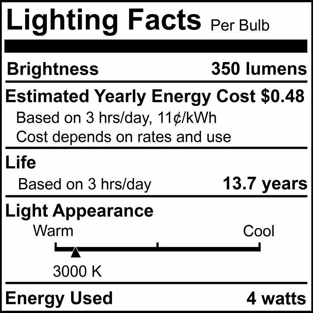 LED Filament Pack of (4) 6.5 Watt Dimmable B11 Light Bulbs with Candelabra (E12) Base