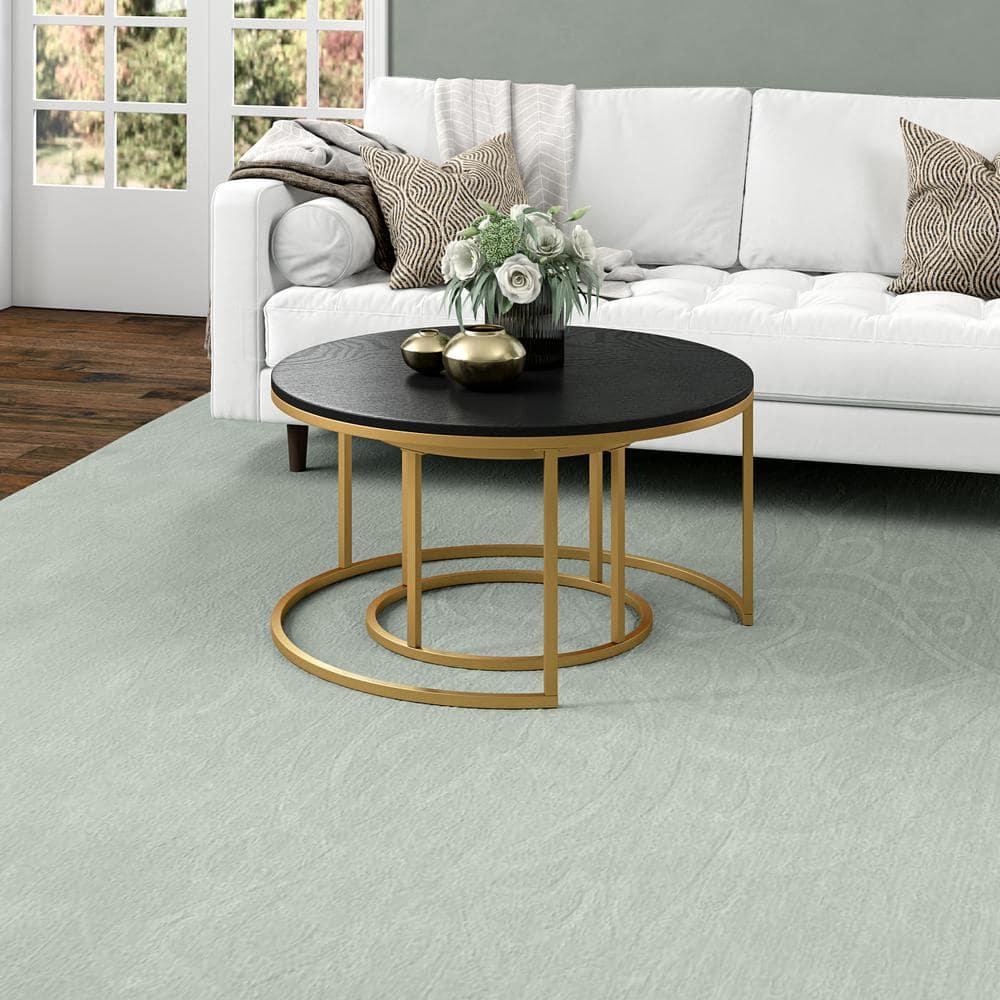Evelyn&Zoe Watson Round Nested Coffee Table with MDF Top, Gold/Black Grain