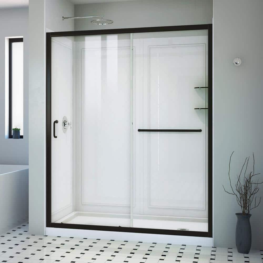 Infinity-Z 60" W x 36" D x 76.75" H Semi-Frameless Rectangle Shower Enclosure with Towel Bar