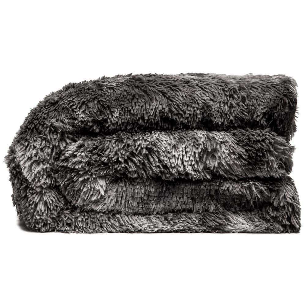 Chanasya Wolf Faux Long Fur Throw Blanket - Soft, Fuzzy Throw Blanket - 50" x 65” - Dark Gray