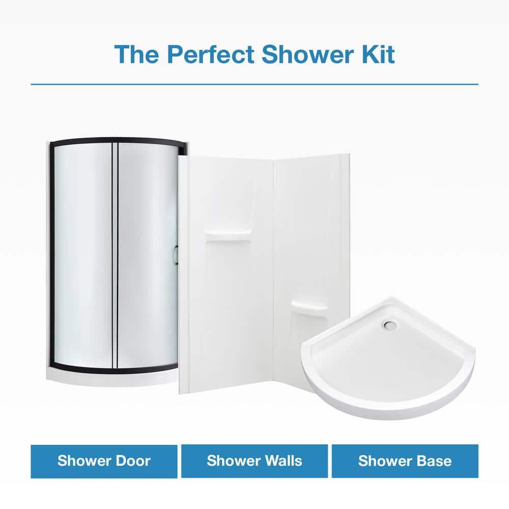 Ove Decors OVE Decors Breeze 35 in. Round Shower Kit w/ Frosted, Base, Wall 15SKA-BREF34-BLKAC