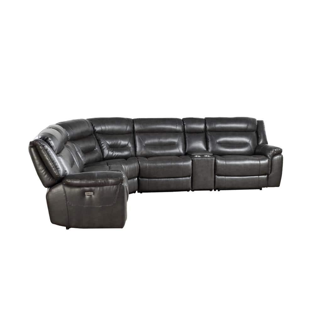 ACME Imogen Sectional Sofa (Power Motion/USB Port), Gray Leather-Aire