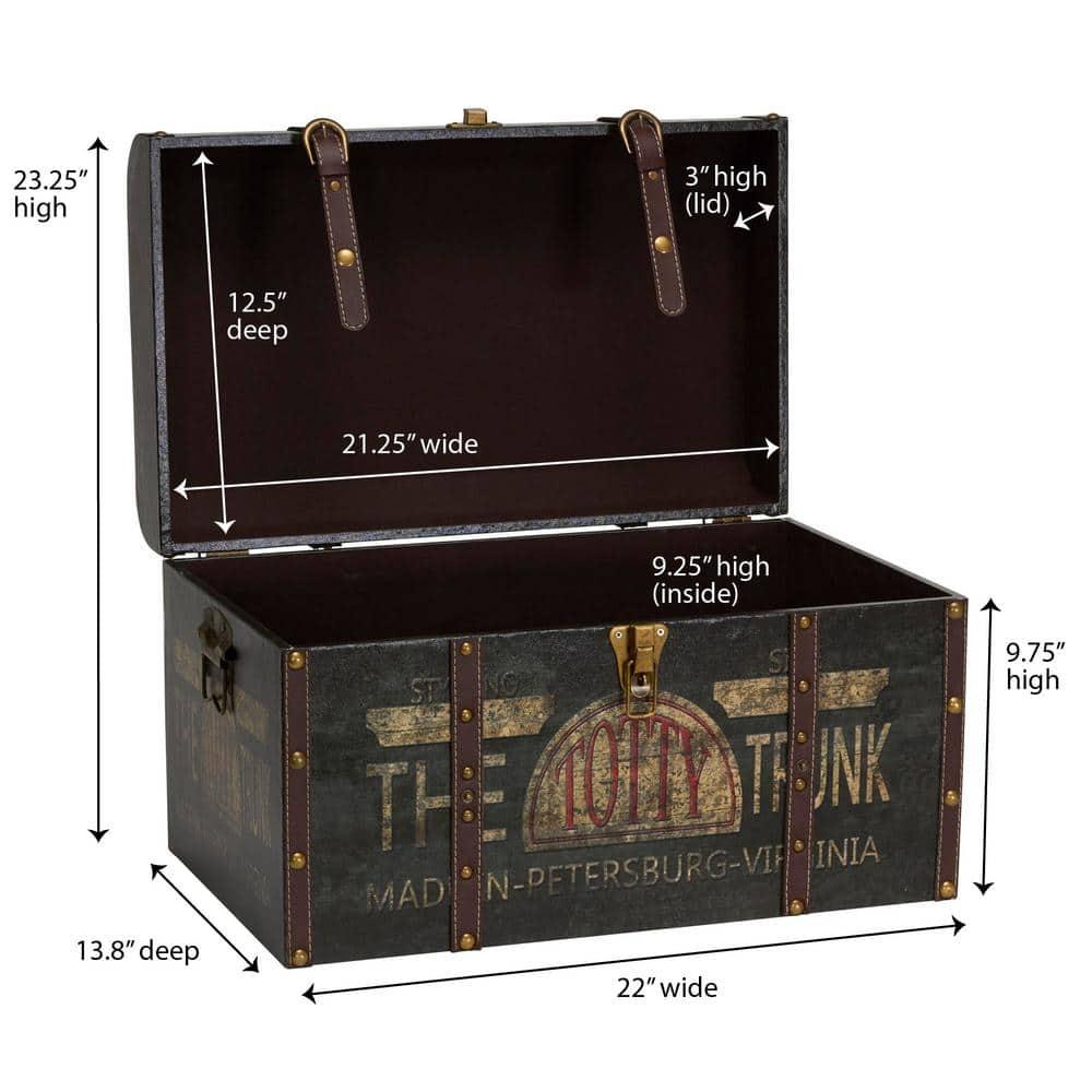 Household Essentials Large Decorative Trunk Green/Black: Multicolored Storage Trunk for All Ages, 22" Width