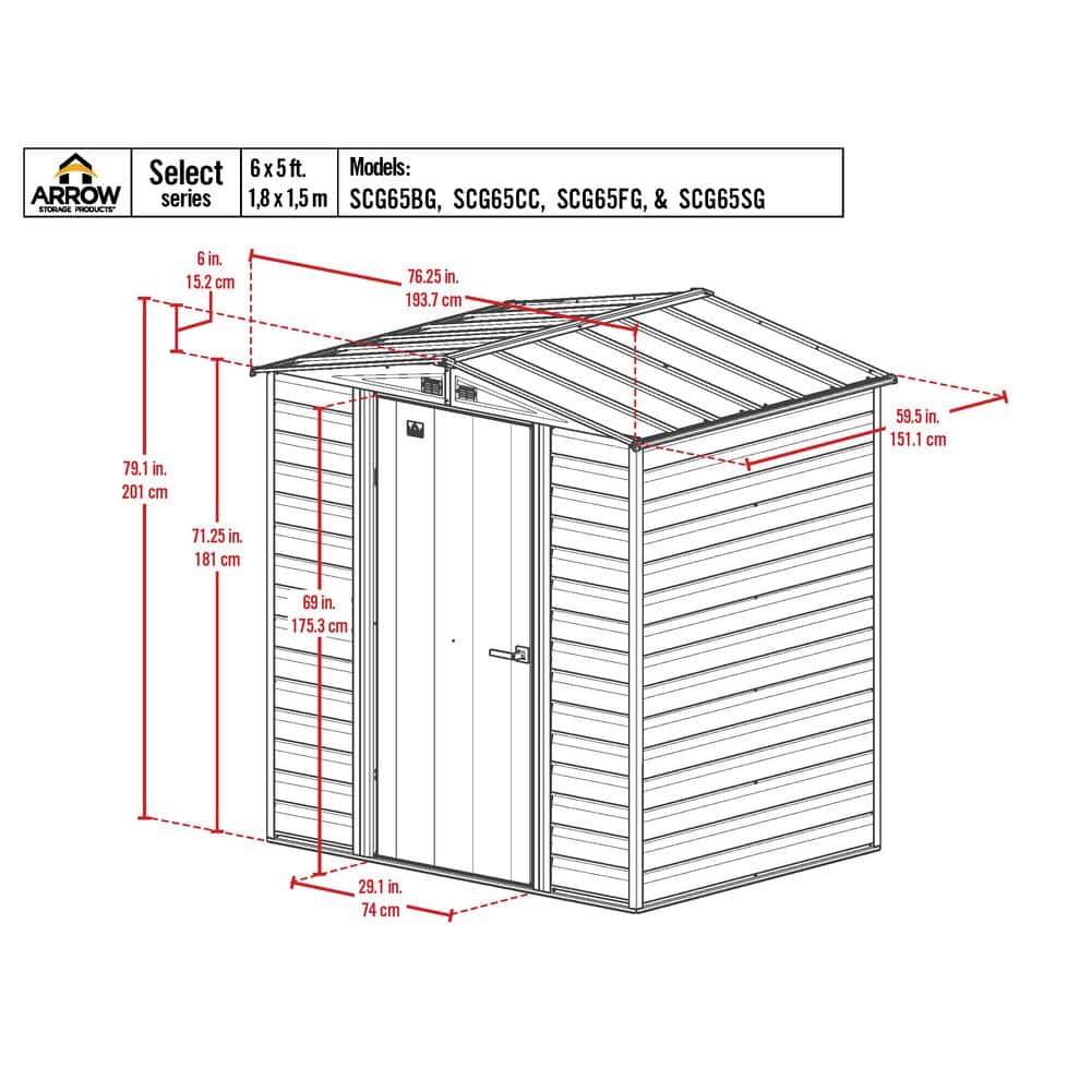 Arrow Select Steel Storage Shed, 6x5