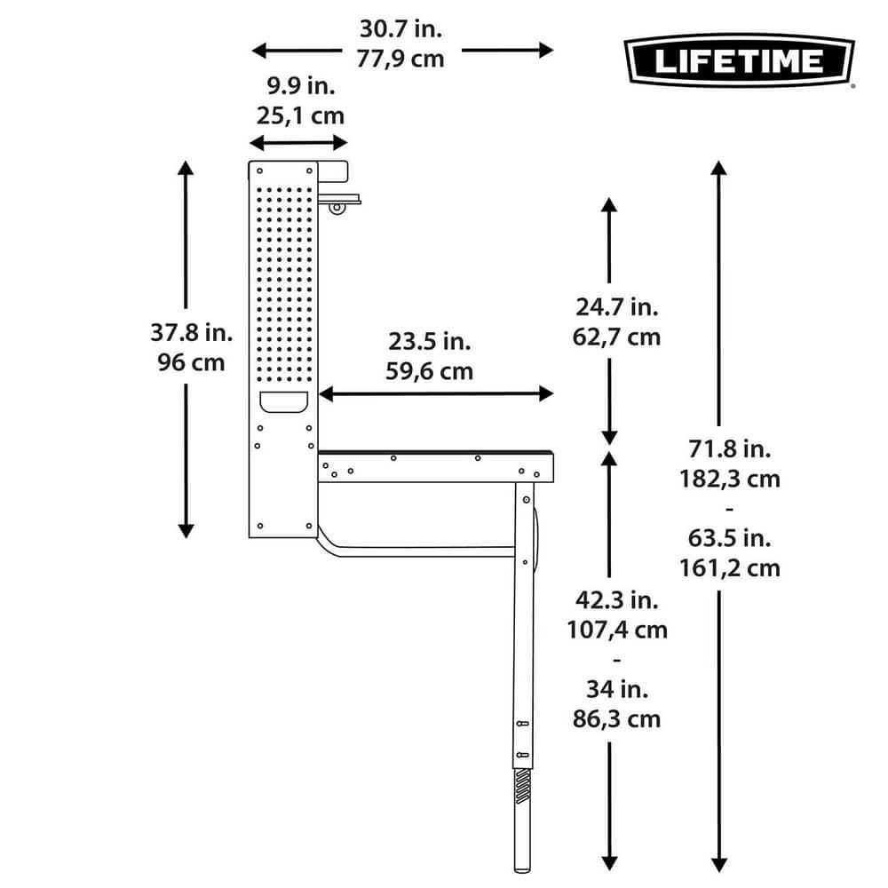 Lifetime Wall Mounted Pegboard Shelf Storage Wood and Steel Folding Work Table