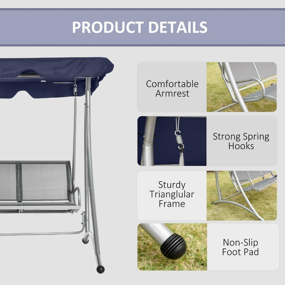 Outsunny 3-Seater Patio Swing Chair with Canopy Top for Backyard Balcony