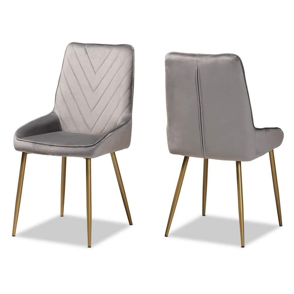 2pc Priscilla Velvet Fabric Upholstered Metal Dining Chair Set Gray/Gold - Baxton Studio