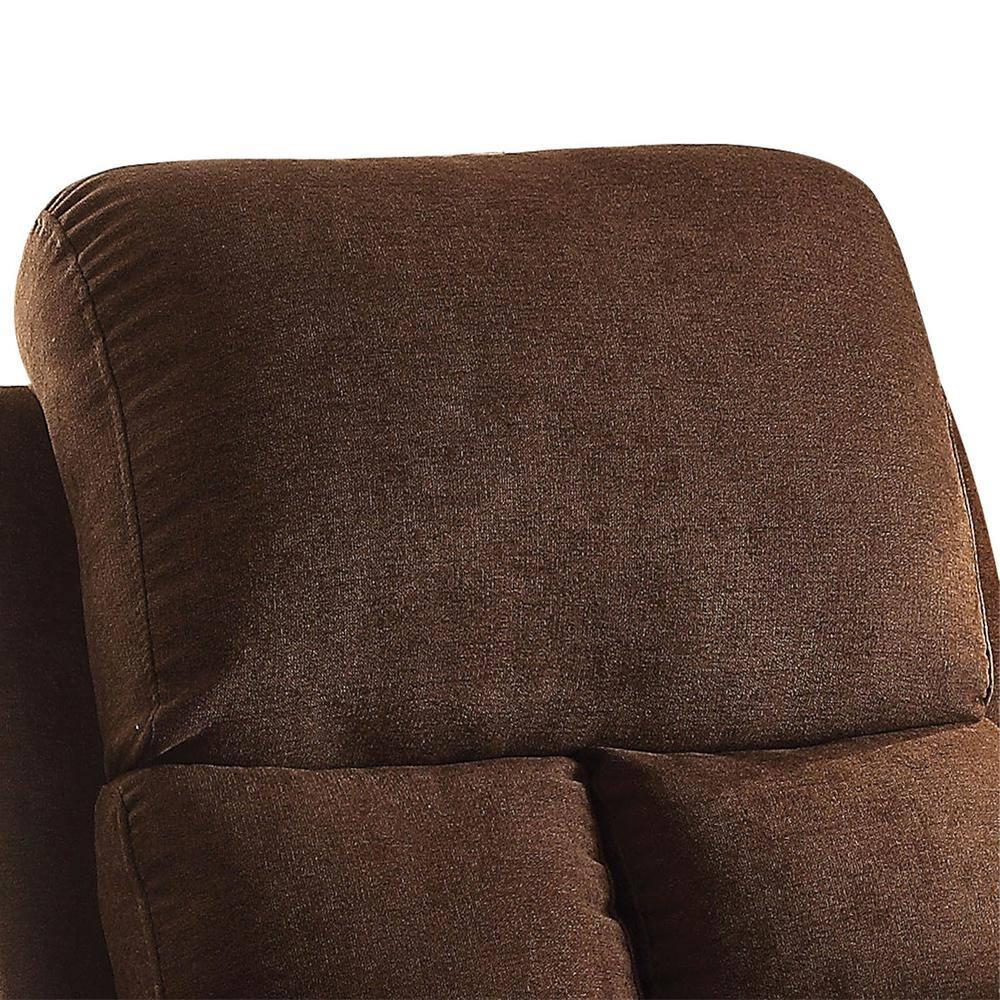 Rosia Linen Recliner Chocolate - Acme Furniture: Microfiber, Cup Holders, Wood Frame
