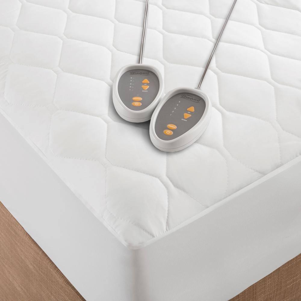Cotton Blend Heated Mattress Pad (Queen) White - Beautyrest: 5 Heat Settings, Machine Washable, Fits 18" Mattress