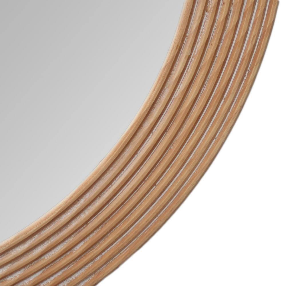 Parisloft 31.5 Inch Round Natural Wood Decorative Wall Mirror, Farmhosue Rustic Wall Mirror